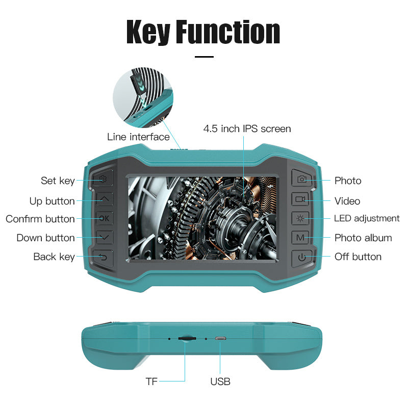 Inskam 452-2 4.5inch IPS HD Screen Dual Lens Industrial Endoscope with 6-LED Light Waterproof Camera Video Recorder (1m Hard Wire)