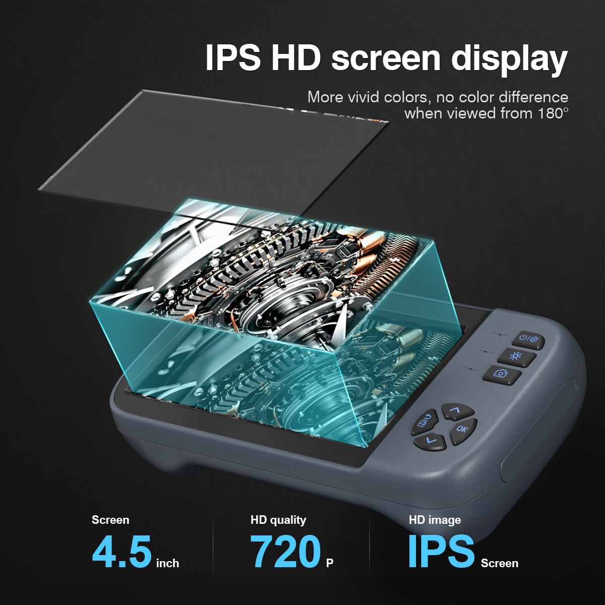 Inskam 451-2 5m Snake Hard Tube Cable 4.5 inch IPS Screen Industrial Endoscope Camera HD 1080P 8mm Borescope