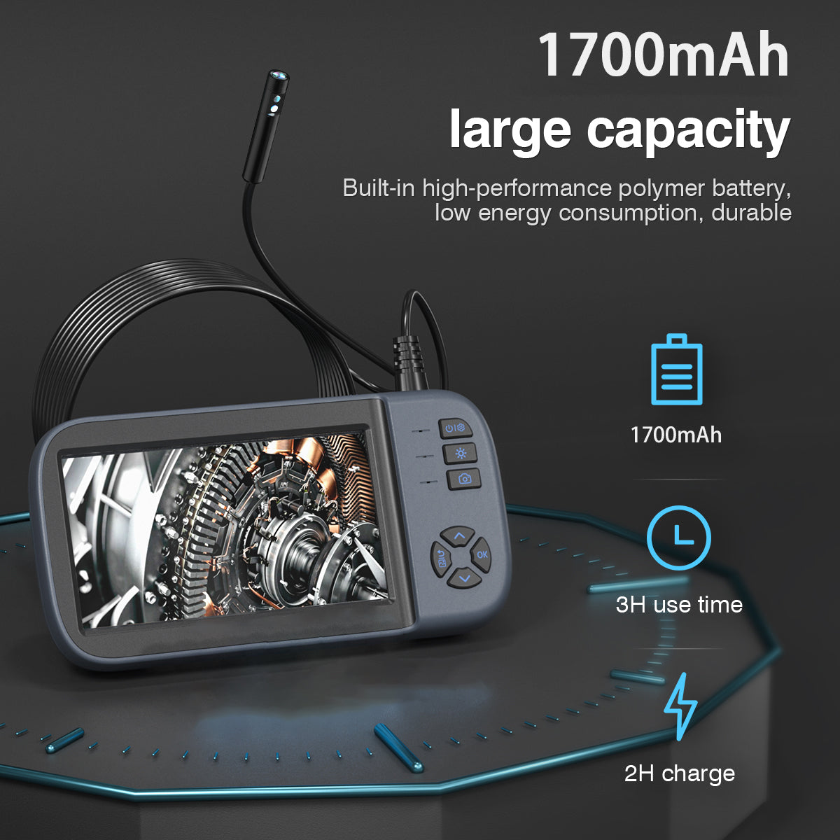 Inskam 451-2 5m Snake Hard Tube Cable 4.5 inch IPS Screen Industrial Endoscope Camera HD 1080P 8mm Borescope