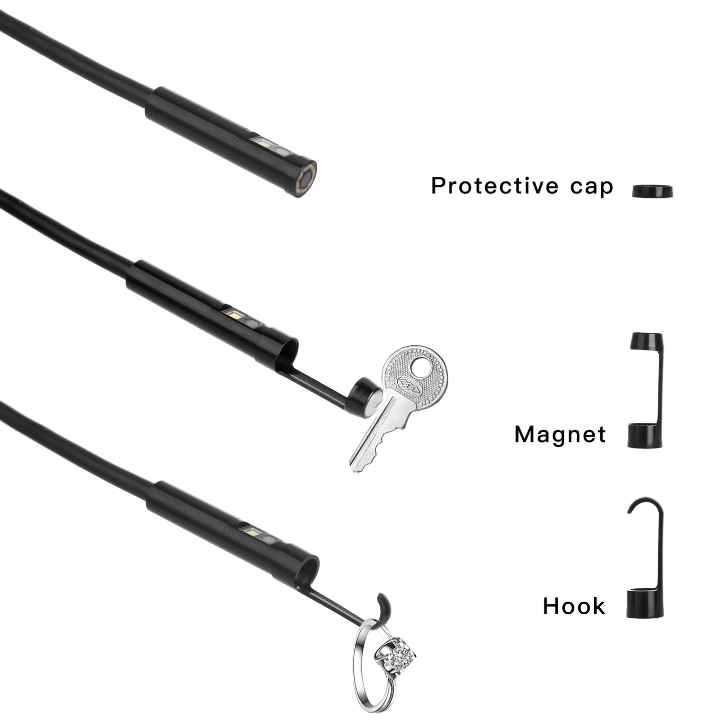 F300 5m Hard Wire 1080P Dual Lens 8mm Probe Industrial Endoscope Camera Dimmable 9-LED WiFi IP68 Waterproof Inspection Tool