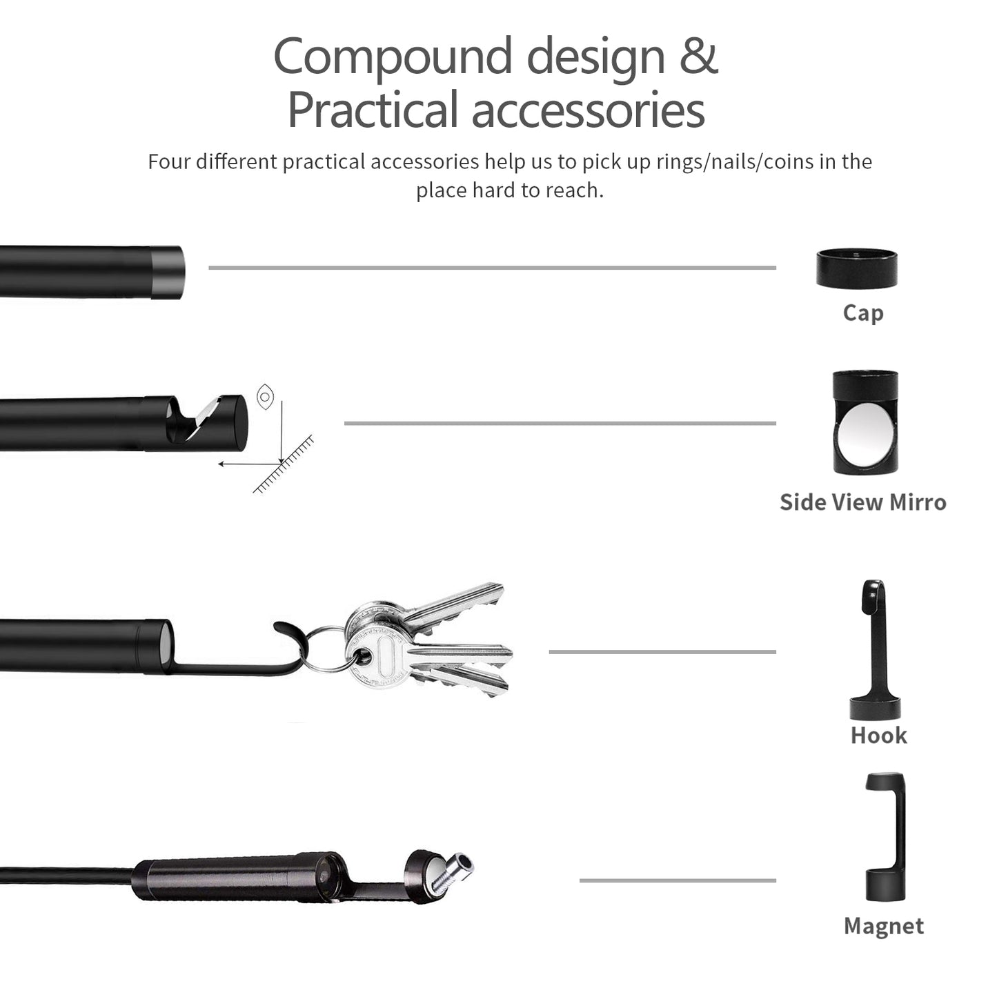 Inskam Inskam-129 1m Hard Tube 4.3 inch Screen 1080P Industrial Endoscope 8-LED 8mm Waterproof Lens Inspection Camera