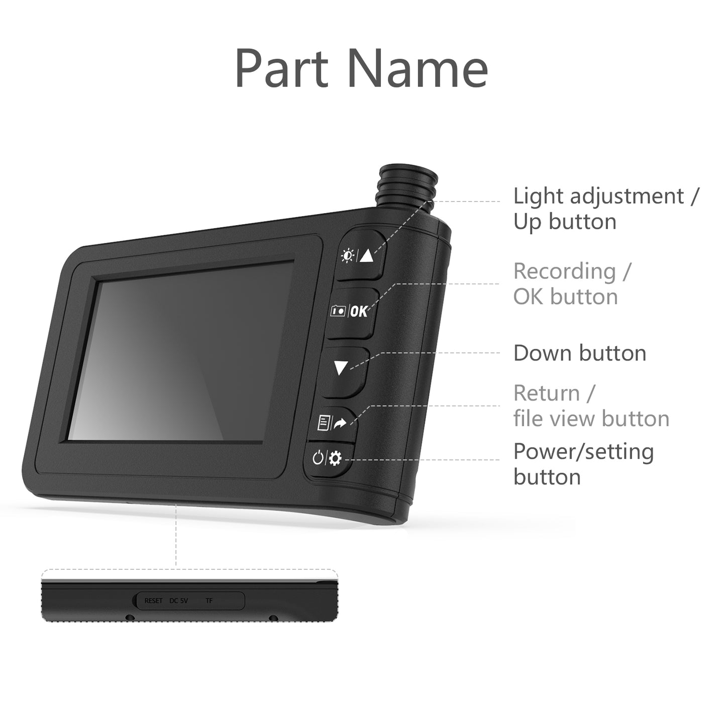 Inskam Inskam-129 10m Hard Tube 4.3 inch Screen HD 1080P 8mm Waterproof Lens Industrial Endoscope 8-LED Inspection Camera