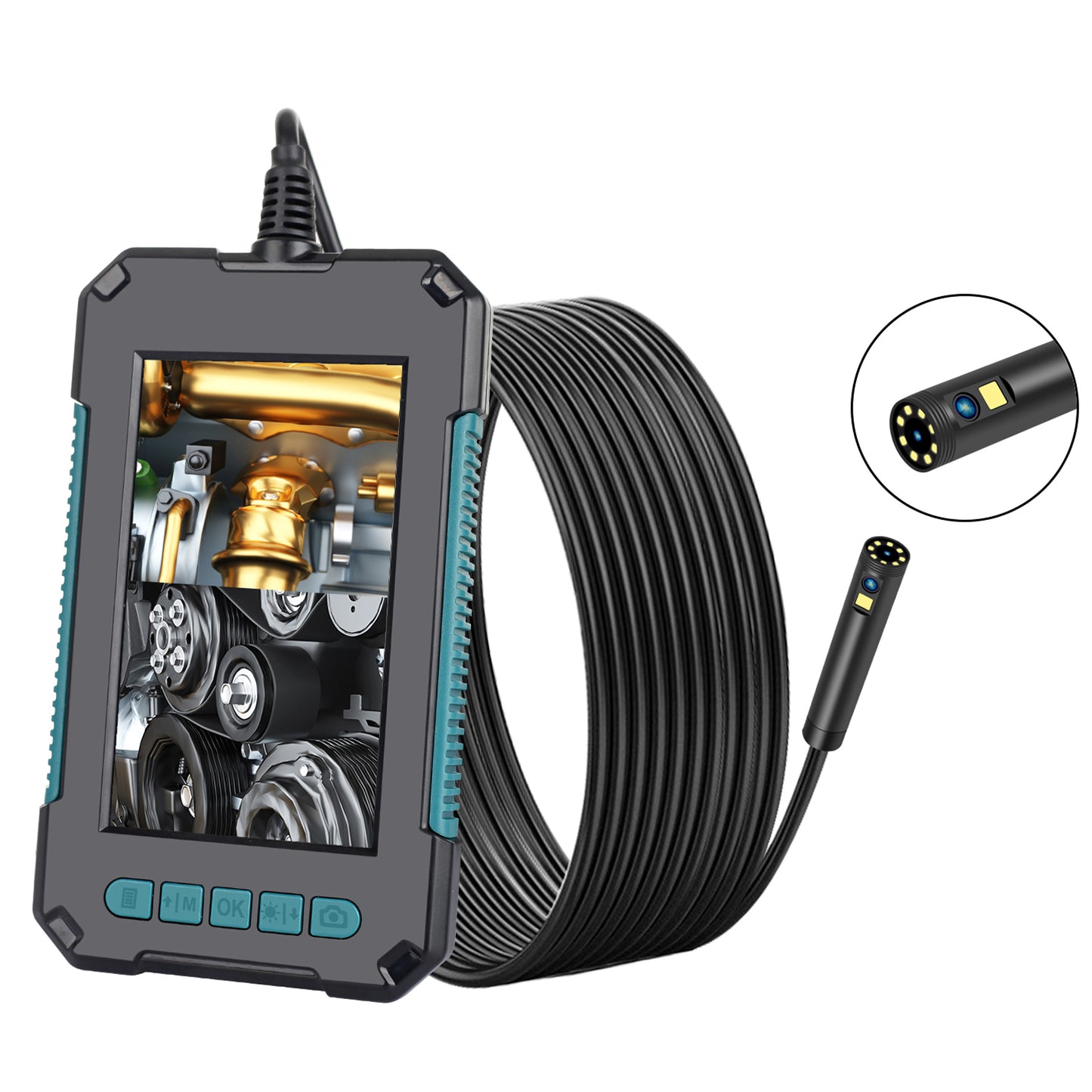 P40 2m Hard Wire 4.3 inch Screen HD 1080P 9-LED Dual Lens Industrial Endoscope Rechargeable Waterproof Inspection Camera - Blackish Green