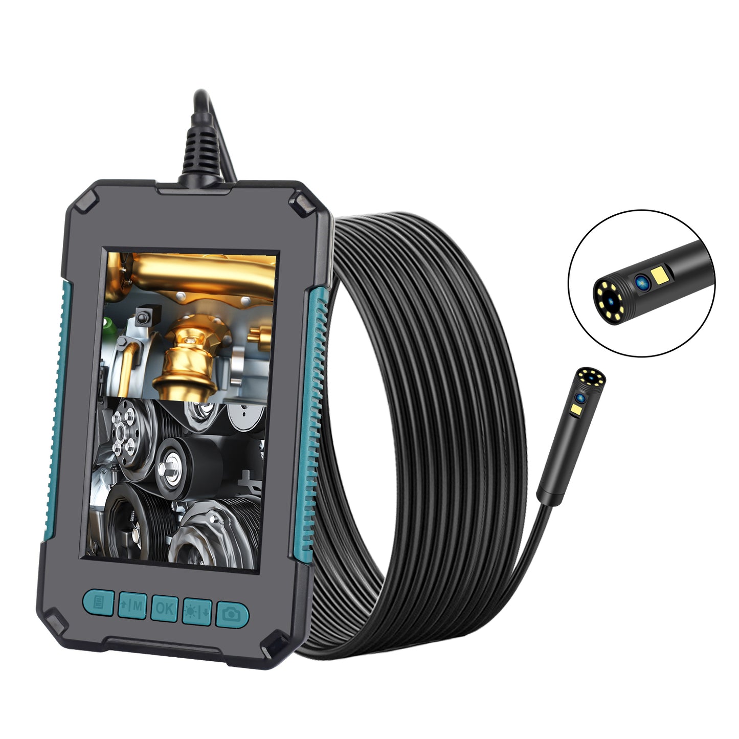 P40 4.3 inch HD 1080P Dual Lens Industrial Endoscope Adjustable Brightness 9-LED Industrial Endoscope Waterproof Inspection Camera with 5m Hard Wire / 8mm Lens