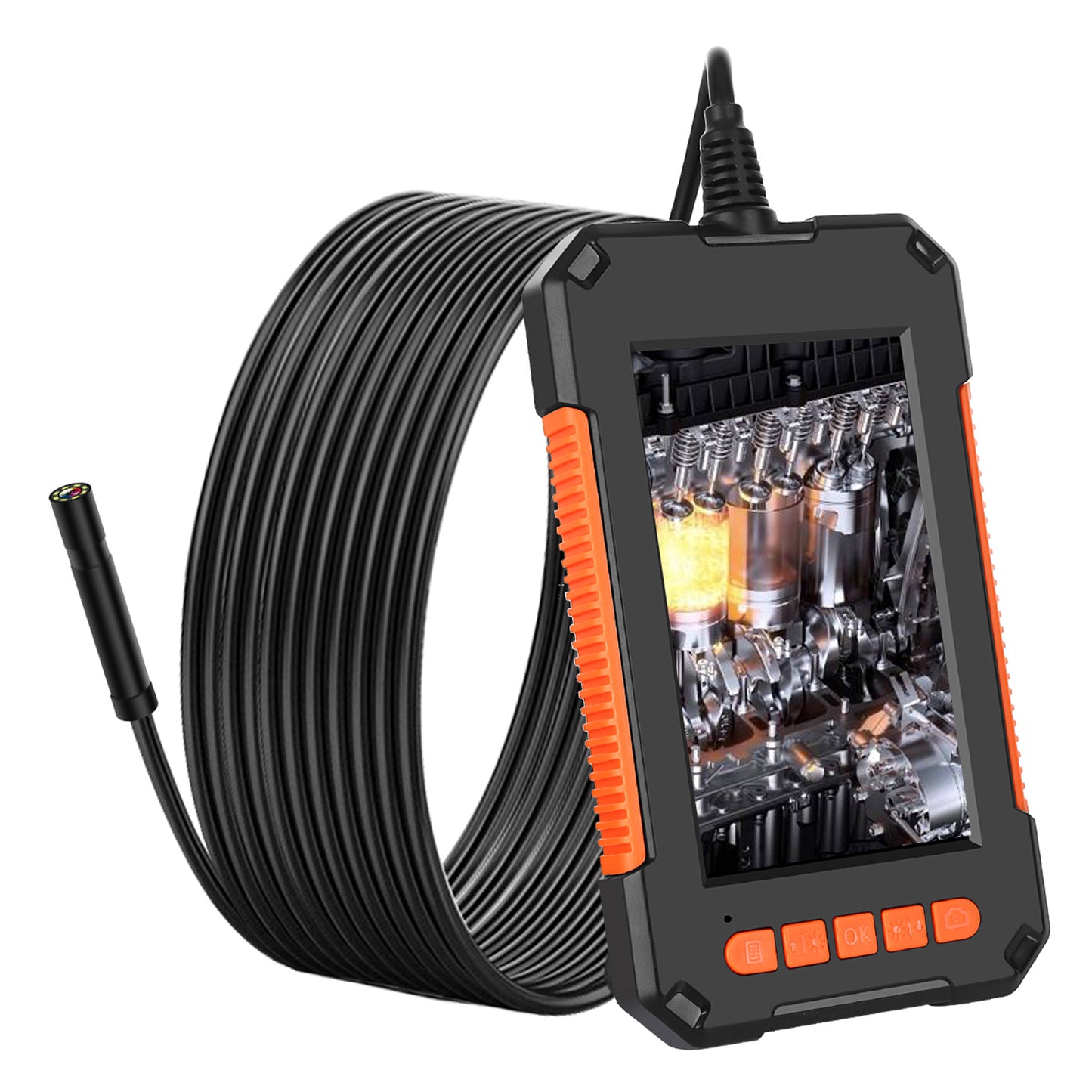 P40 2m Hard Wire 4.3 inch Screen 8mm HD 1080P Industrial Endoscope Rechargeable 8-LED Borescope Waterproof Inspection Camera - Orange
