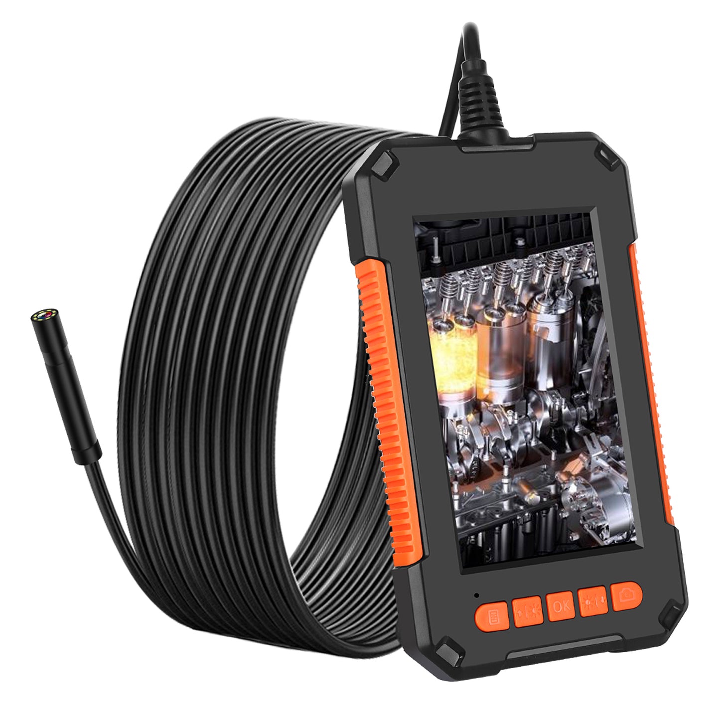 P40 5m Hard Wire 4.3 inch Screen 8mm HD 1080P Hand-held Industrial Endoscope Borescope Rechargeable Waterproof 8-LED Inspection Camera - Orange