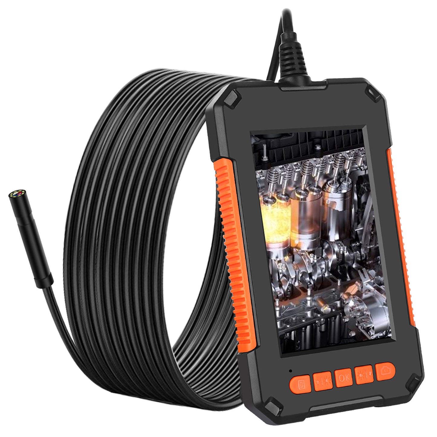 P40 10m Hard Wire 4.3 inch Screen Rechargeable 1080P 8mm Lens Industrial Endoscope Waterproof 8-LED Inspection Camera Borescope - Orange