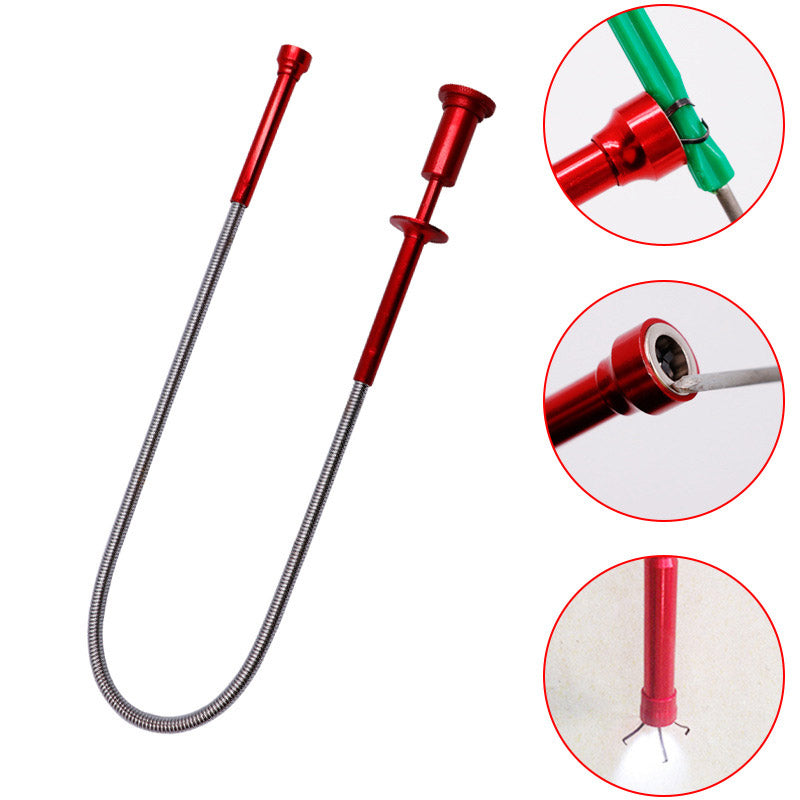 LED Light Telescopic Flexible Pick Up Tool Magnetic Long Spring Grip Clamp Pickup Tool - Blue