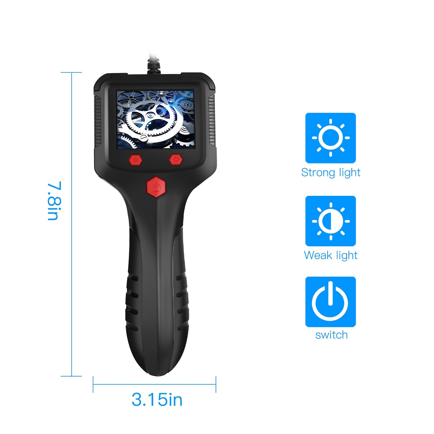 P100 2m Rigid Cable, 6-LED Pipe Inspection Borescope 8mm Lens 2.4 Inch IPS Screen HD 1080P Industrial Endoscope Camera - Side Lens