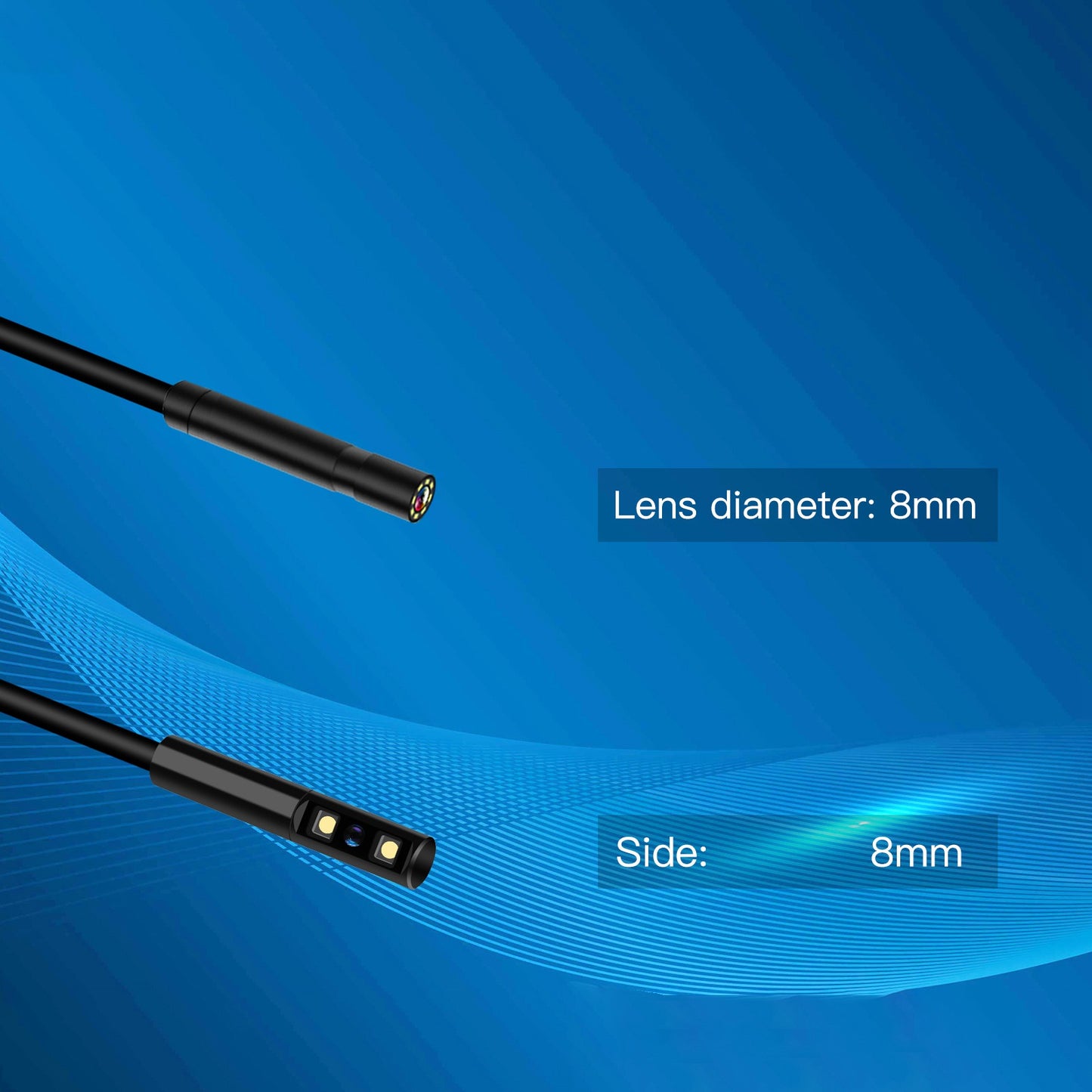 P100 10m Rigid Cable, 8mm Lens 2.4 Inch IPS Screen HD 1080P Industrial Endoscope Camera 6-LED Pipe Inspection Borescope - Side Lens