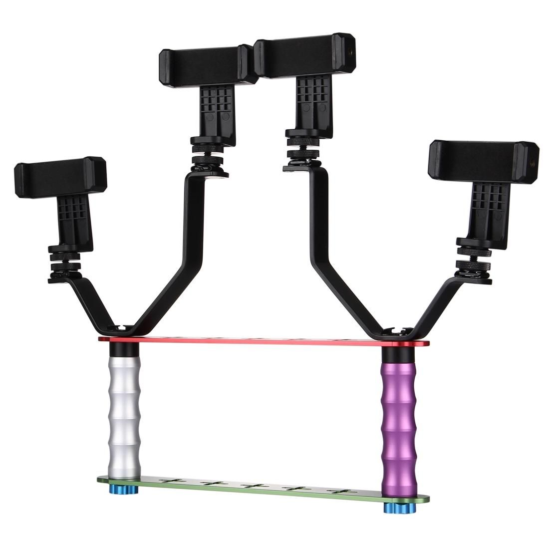 Smartphone Live Broadcast Bracket Dual Hand-held Selfie Mount Kits with 2x V-Bracket + 3x Phone Clips, For iPhone, Galaxy, Huawei, Xiaomi, HTC, Sony, Google and other Smartphones