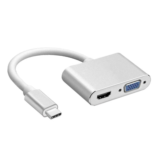 2in1 USB Type C Hub 4K HDMI & VGA Port Display Adapter Splitter Box Silver