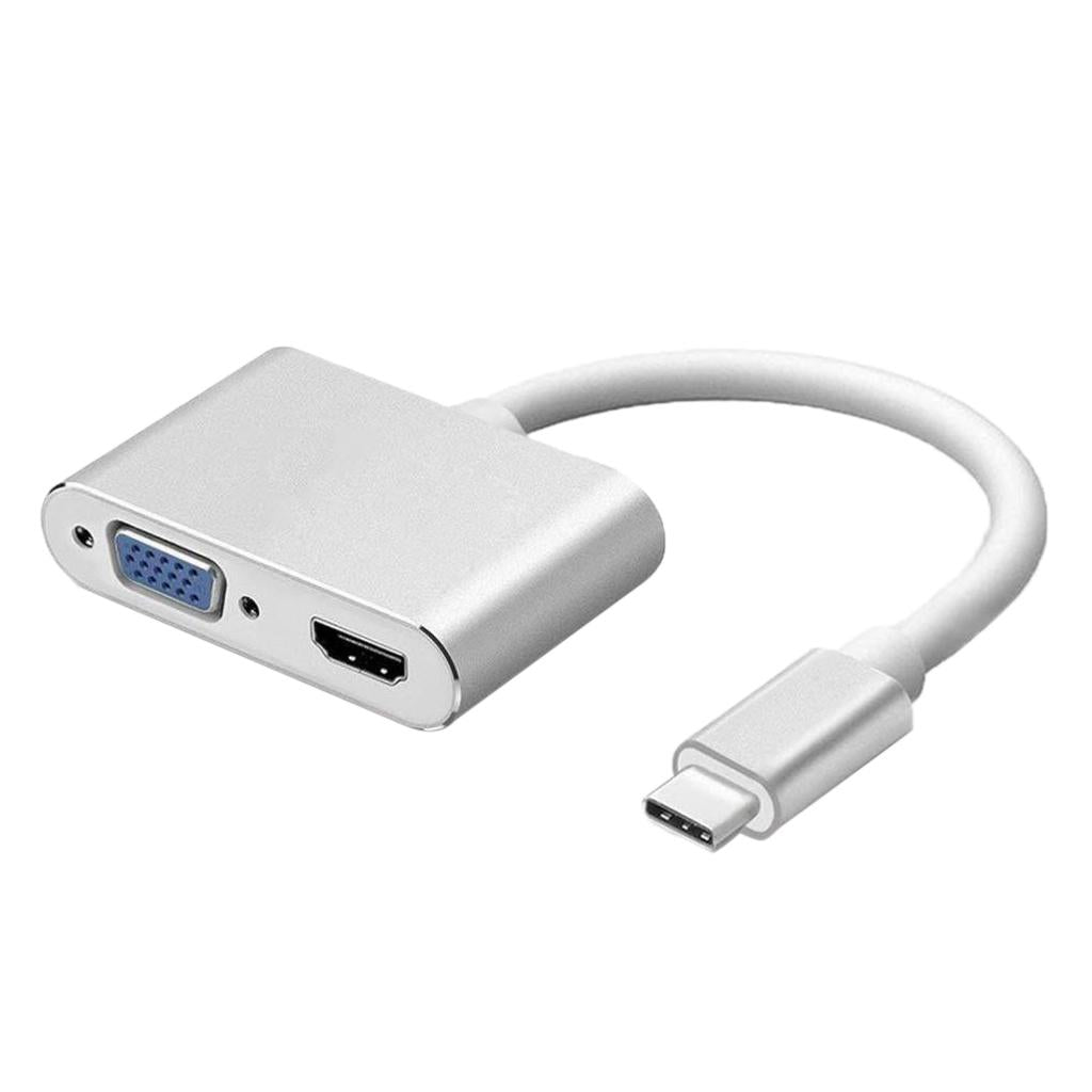 2in1 USB Type C Hub 4K HDMI & VGA Port Display Adapter Splitter Box Silver