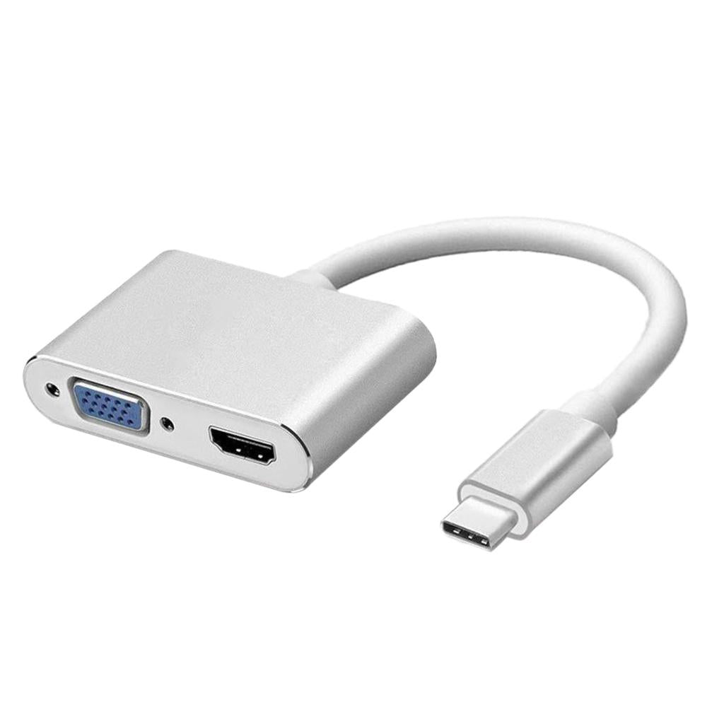 2in1 USB Type C Hub 4K HDMI & VGA Port Display Adapter Splitter Box Silver
