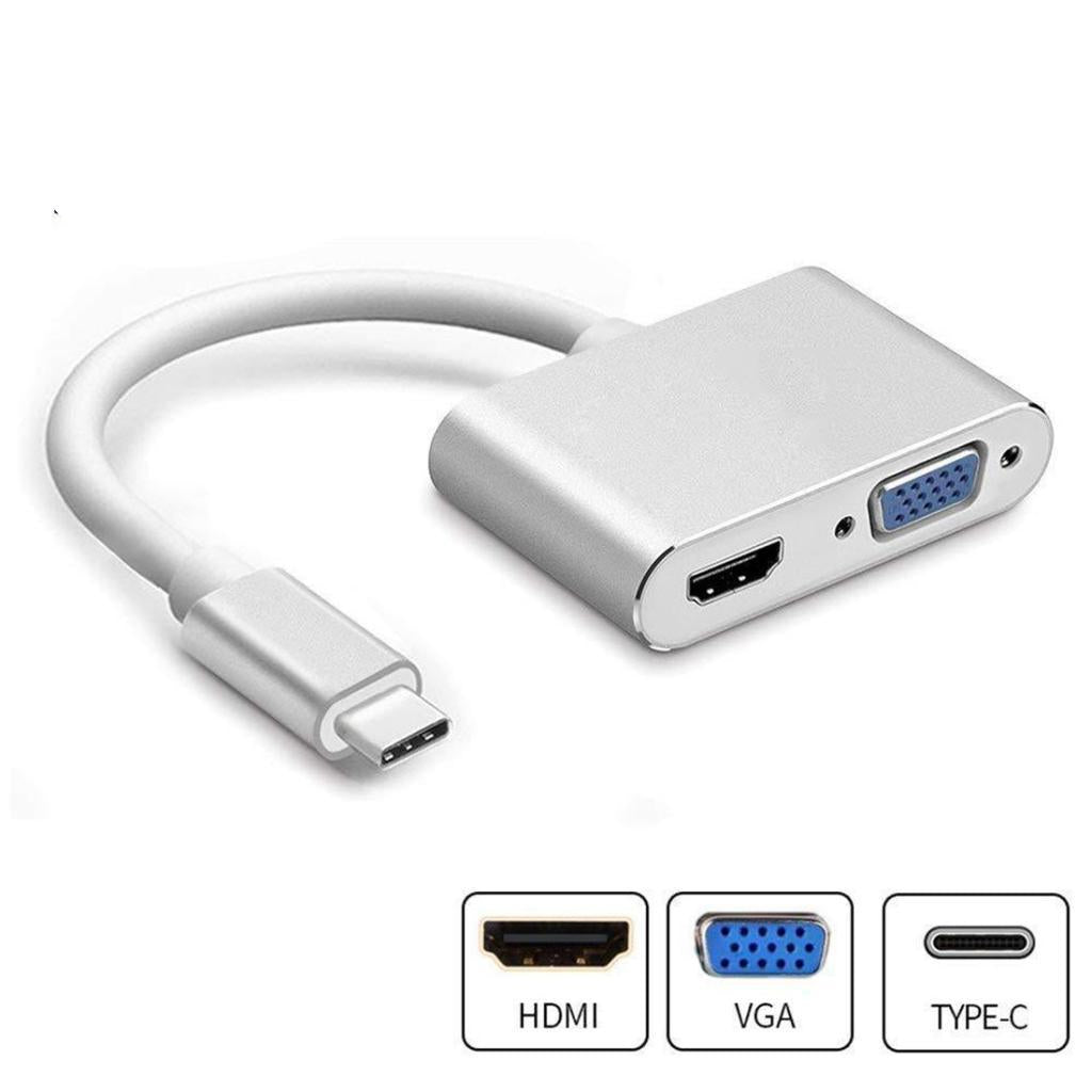 2in1 USB Type C Hub 4K HDMI & VGA Port Display Adapter Splitter Box Silver
