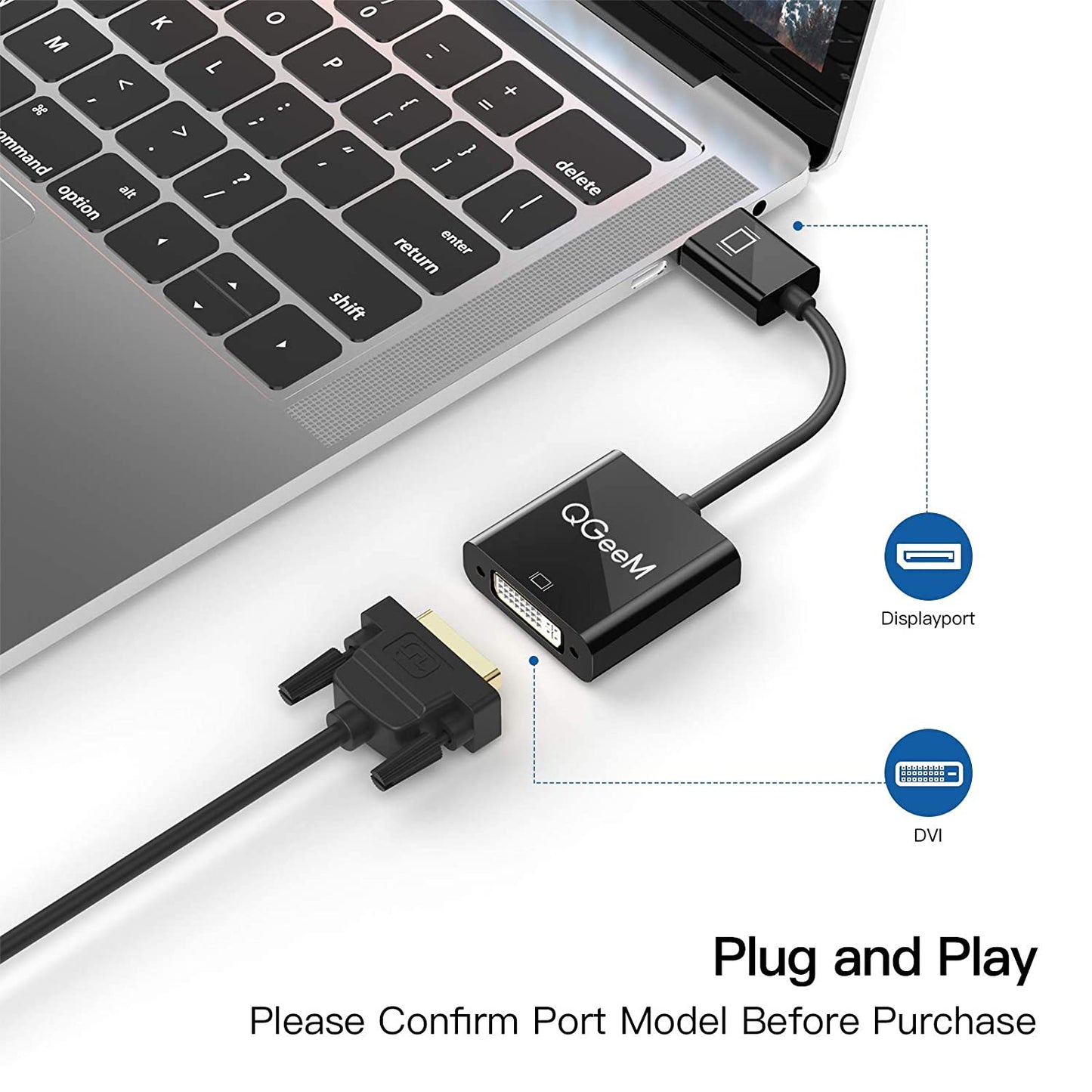 Uniqkart QG-HD24 Displayport Male to DVI Female Adapter Cable DP to DVI Converter for HD TV/Monitor/Projector/Laptops/PC