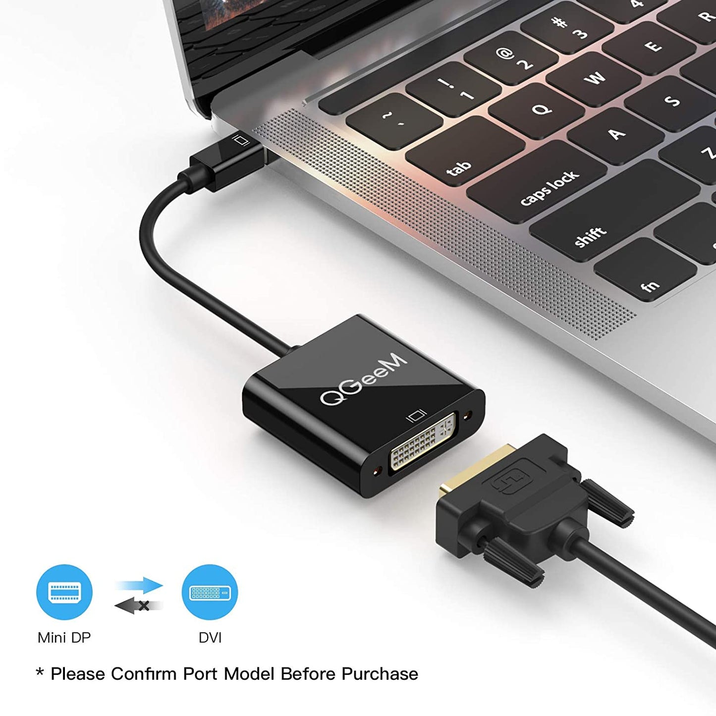 QG-HD27 Mini DP to DVI Adapter Cable Mini DisplayPort Male to DVI Female Converter Compatible with MacBook Thunderbolt Port Monitor Projector