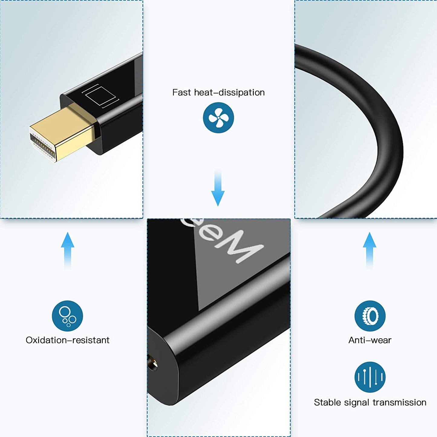 QG-HD27 Mini DP to DVI Adapter Cable Mini DisplayPort Male to DVI Female Converter Compatible with MacBook Thunderbolt Port Monitor Projector
