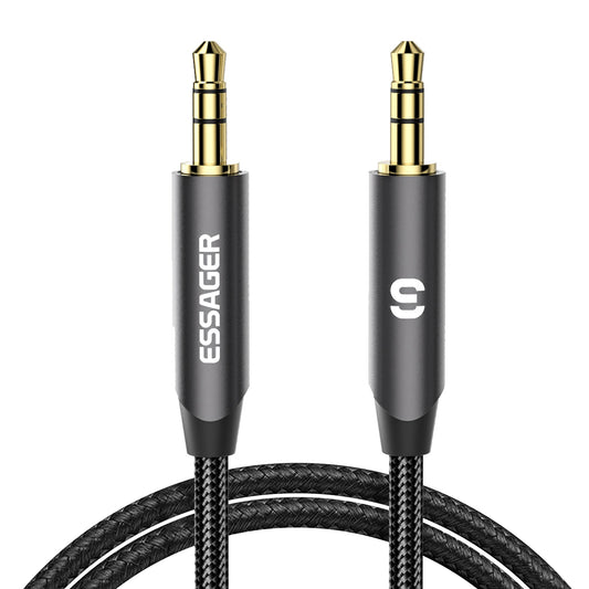 Essager 2m Audio Cable 3.5mm Jack 24K Gold Plated Male to Male AUX Extension Cable - Grey