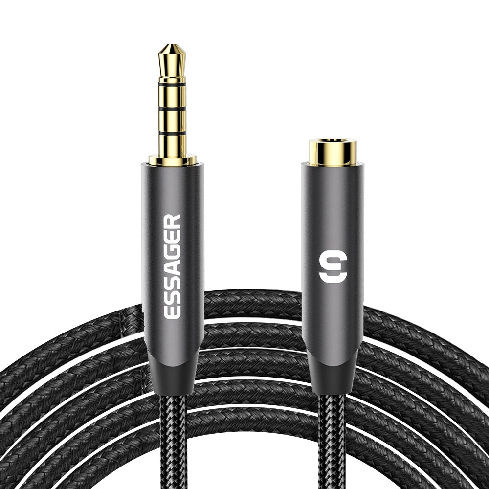 Essager 5m Headphone Extension Cable Braided 3.5mm AUX 4-Pole Male to Female Audio Cable Extension Cord Compatible for Smartphone Tablets Media Players