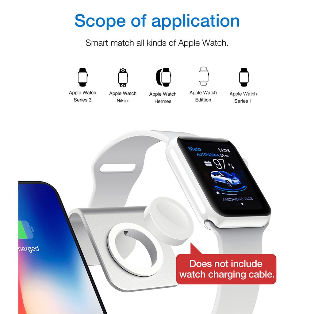 2in1 Phone Charging Station Wireless Fast Charger+Bracket for iWatch Silver