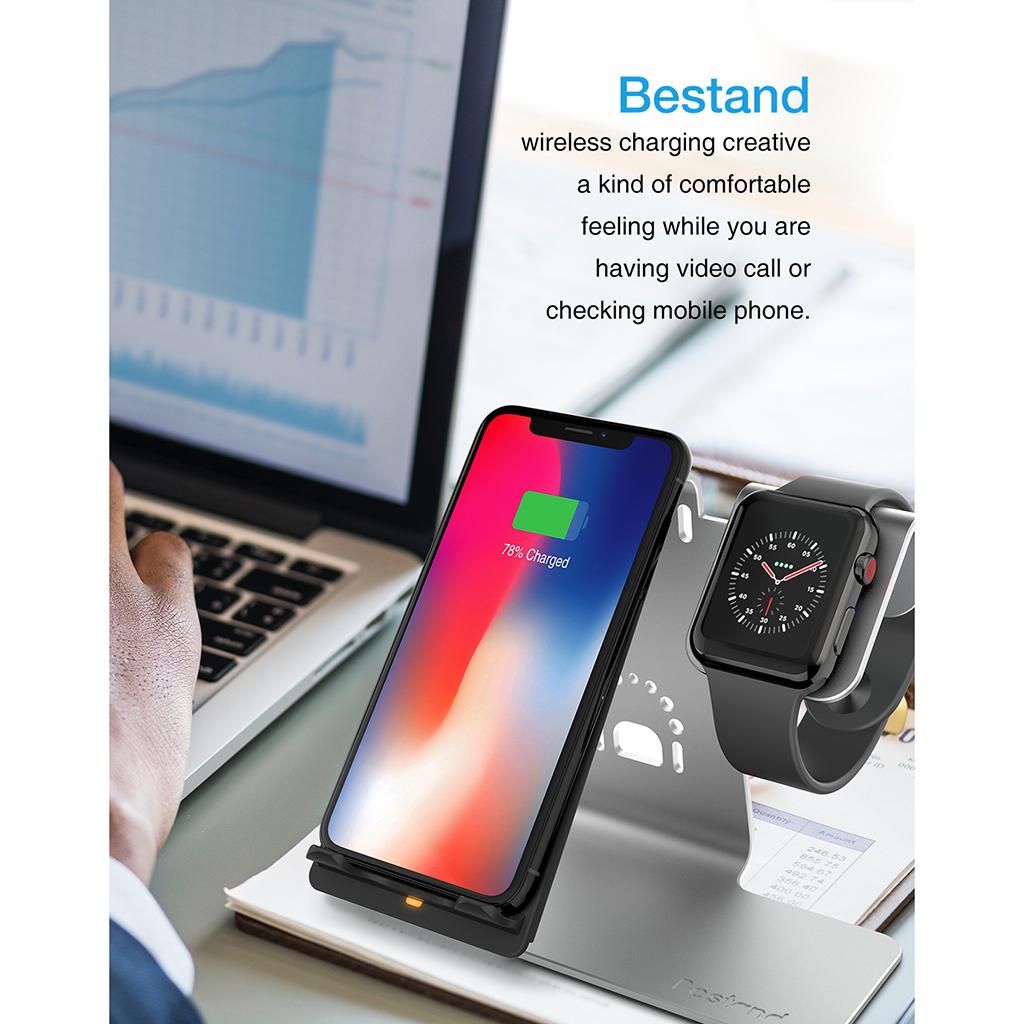 2in1 Phone Charging Station Wireless Fast Charger+Bracket for iWatch Silver