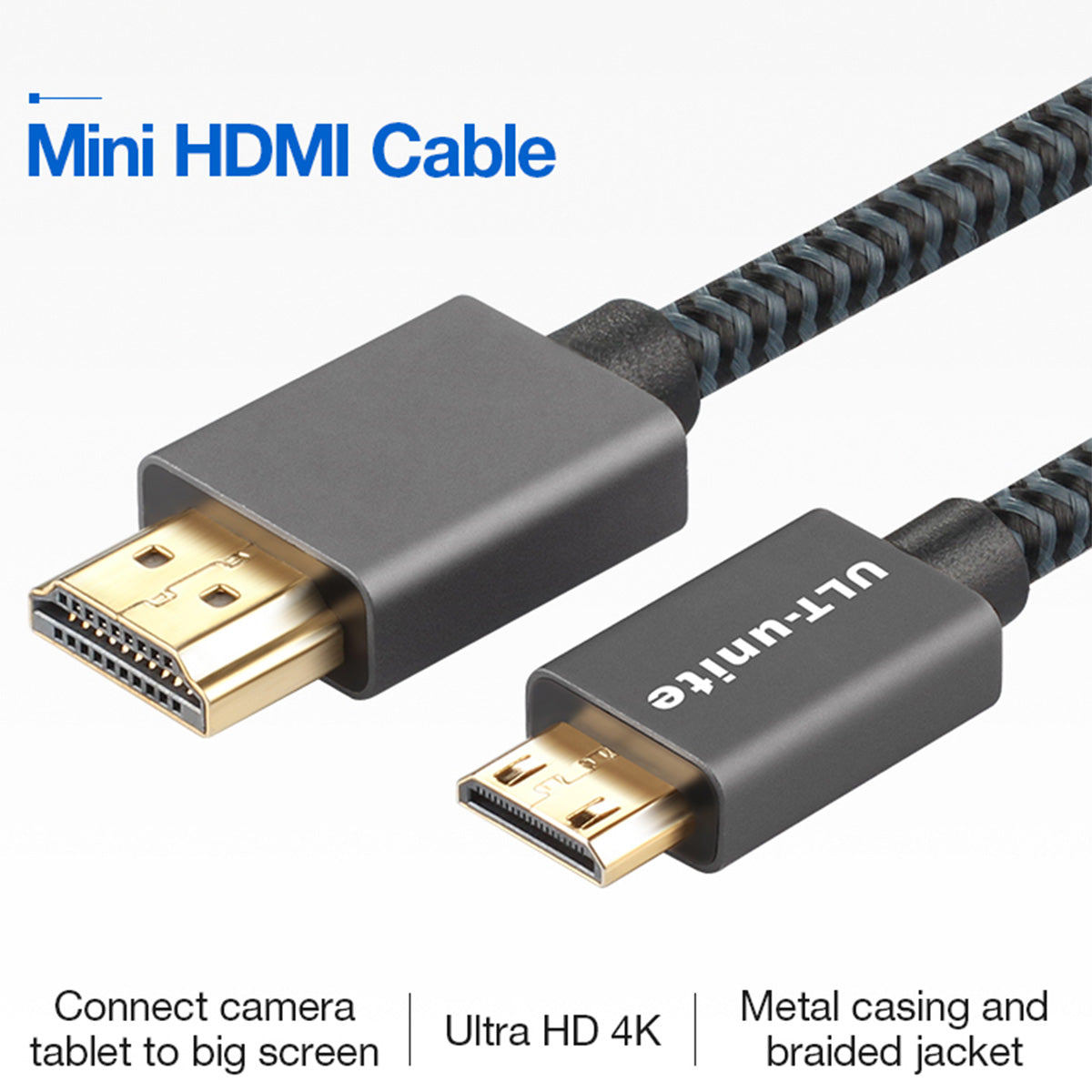 Uniqkart 1.2m 21Gbps High Speed 4K 60HZ Mini HDMI to HDMI Cable for Digital Camera PC Projector Monitor - Silver