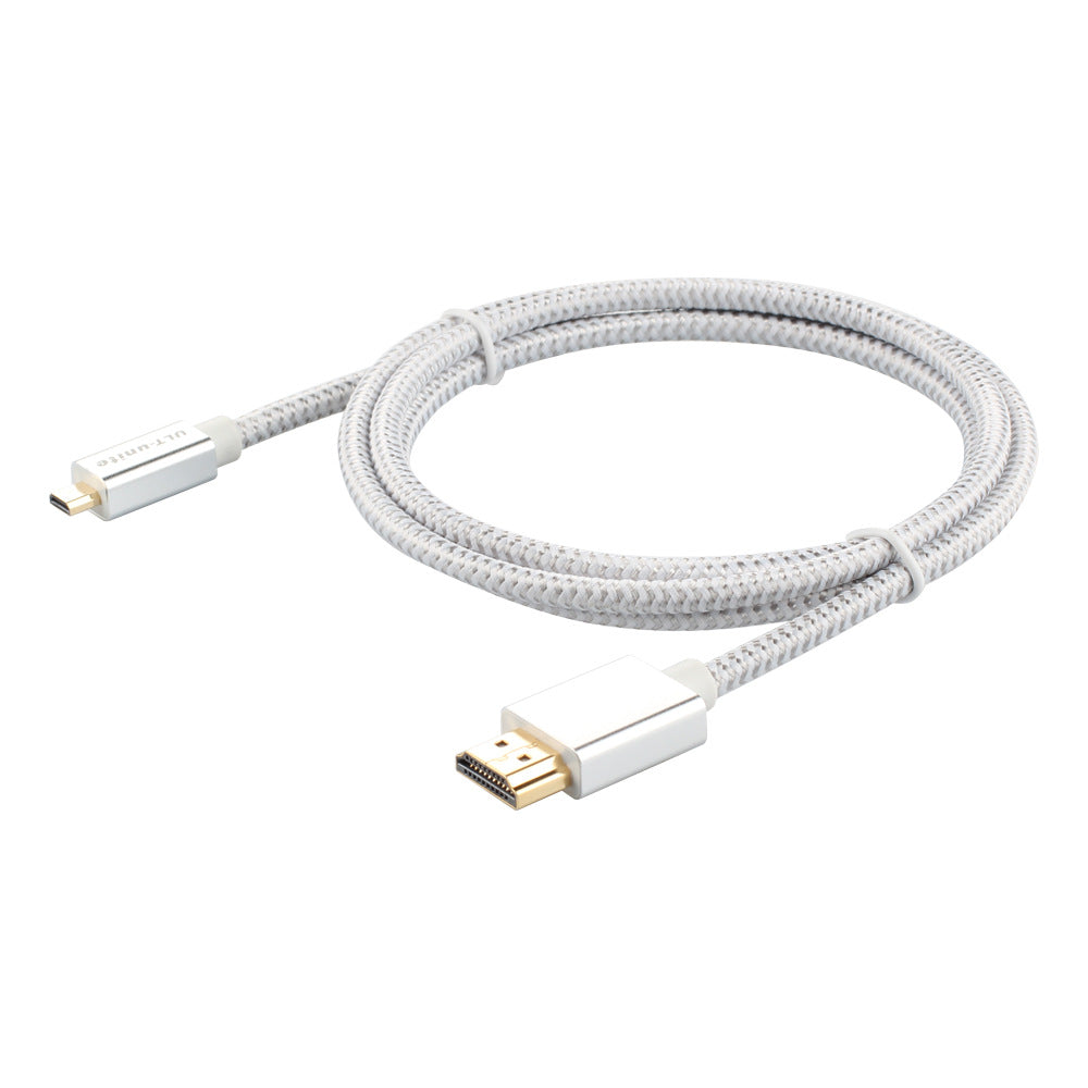 ULT-UNITE 2m Micro HDMI to HDMI 2.0 High-Definition Cable 4K/60Hz Video Audio Transmission Cord for HDTV Protector - Silver/White