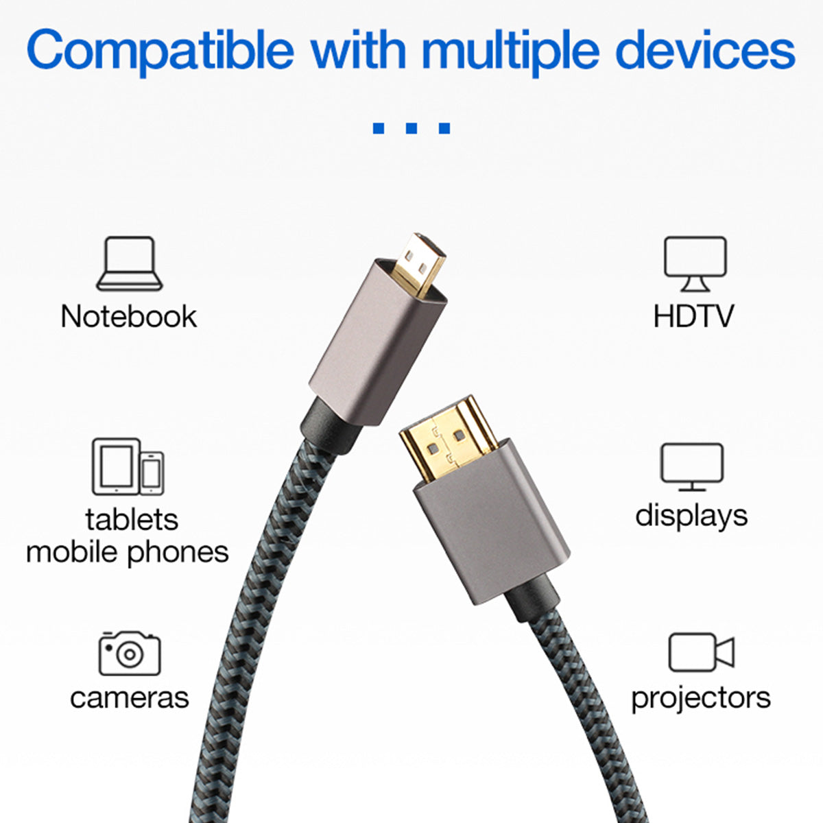 ULT-UNITE 2m Micro HDMI to HDMI 2.0 High-Definition Cable 4K/60Hz Video Audio Transmission Cord for HDTV Protector - Grey/Black