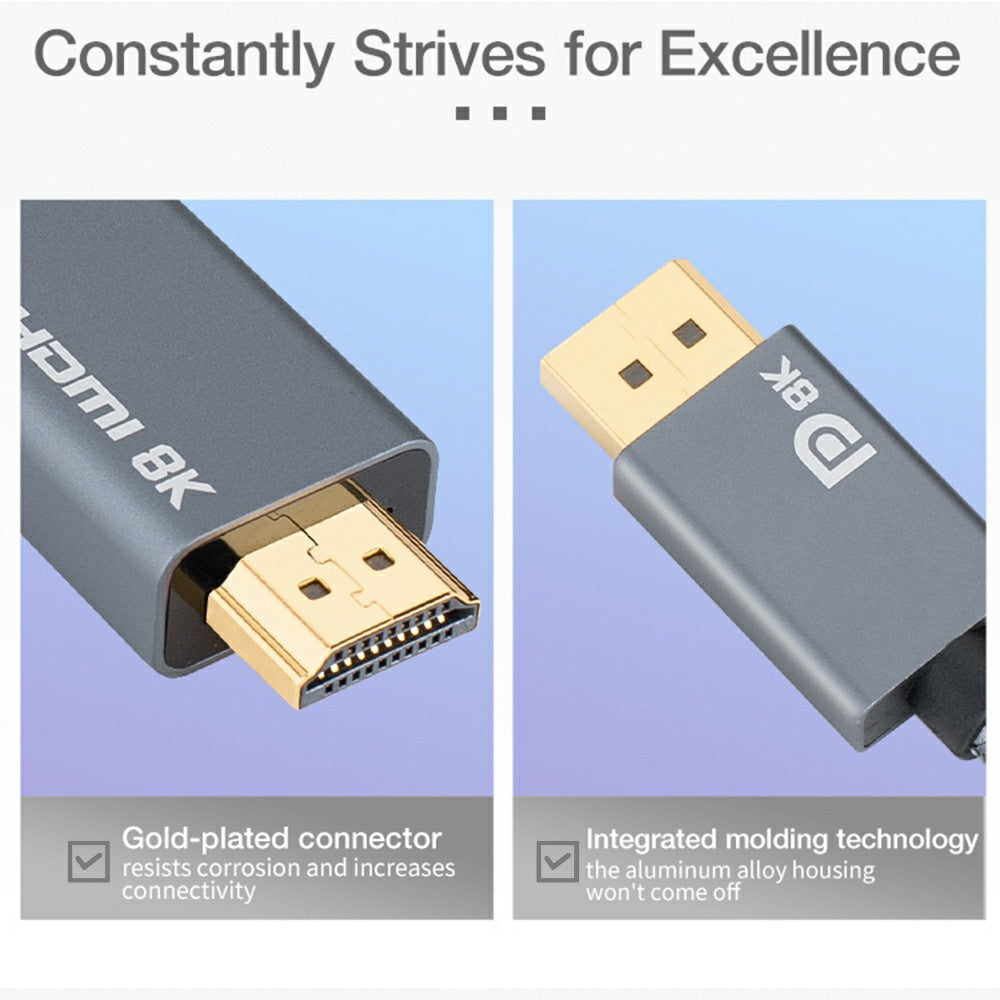 Braided DisplayPort 1.4 to HDMI 2.1 Cable Unidirectional DP to HDMI 8K 30Hz Data Sync Transfer Cord (3m)