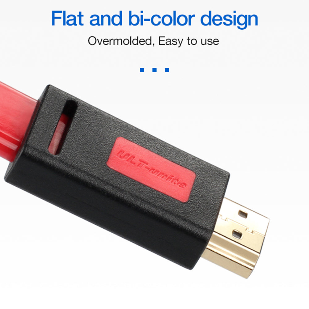 ULT-UNITE 3m HDMI 1.4 Male to Male Plug Flat Cable 10.2Gbps 4K 30Hz Cord for TV Projector Monitor - Red