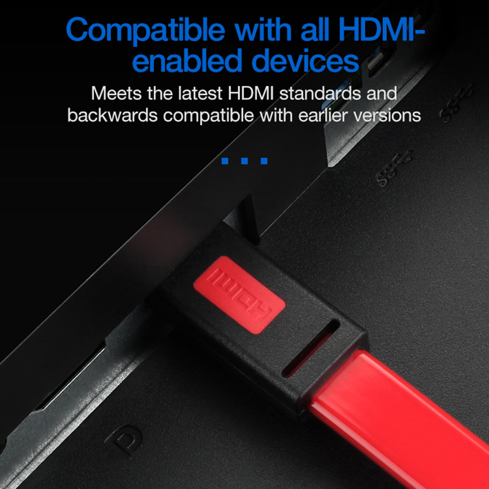 ULT-UNITE 1m HDMI 1.4 Flat Cable 10.2Gbps 4K 30Hz Cord for TV Projector Monitor - Black