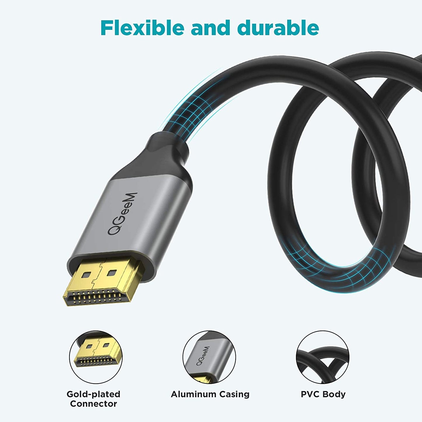 QGEEM QG-AV17-3 3m Long Resolution HD Video to Mini Resolution HD Video 8K 60Hz Cable Tangle-free Resolution HD Video Male to Male Adapter Gold-Plated Cord