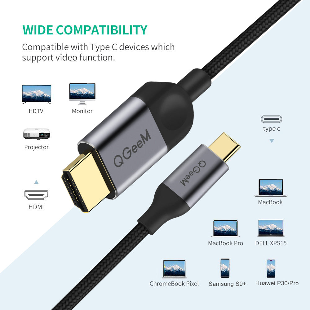 Uniqkart QG-UA10 1.2m Thunderbolt 3 Type-C to HDMI 4K HD Video Adapter ...