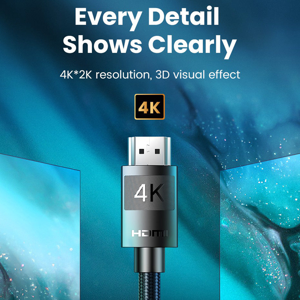 Uniqkart 40101 2m HDMI 2.0 Cable 4K/60Hz HDMI Male to HDMI Male Nylon Braided Adapter Cord for RTX 3080 PS4 Xbox HDMI Cable with Gold Plated Conector