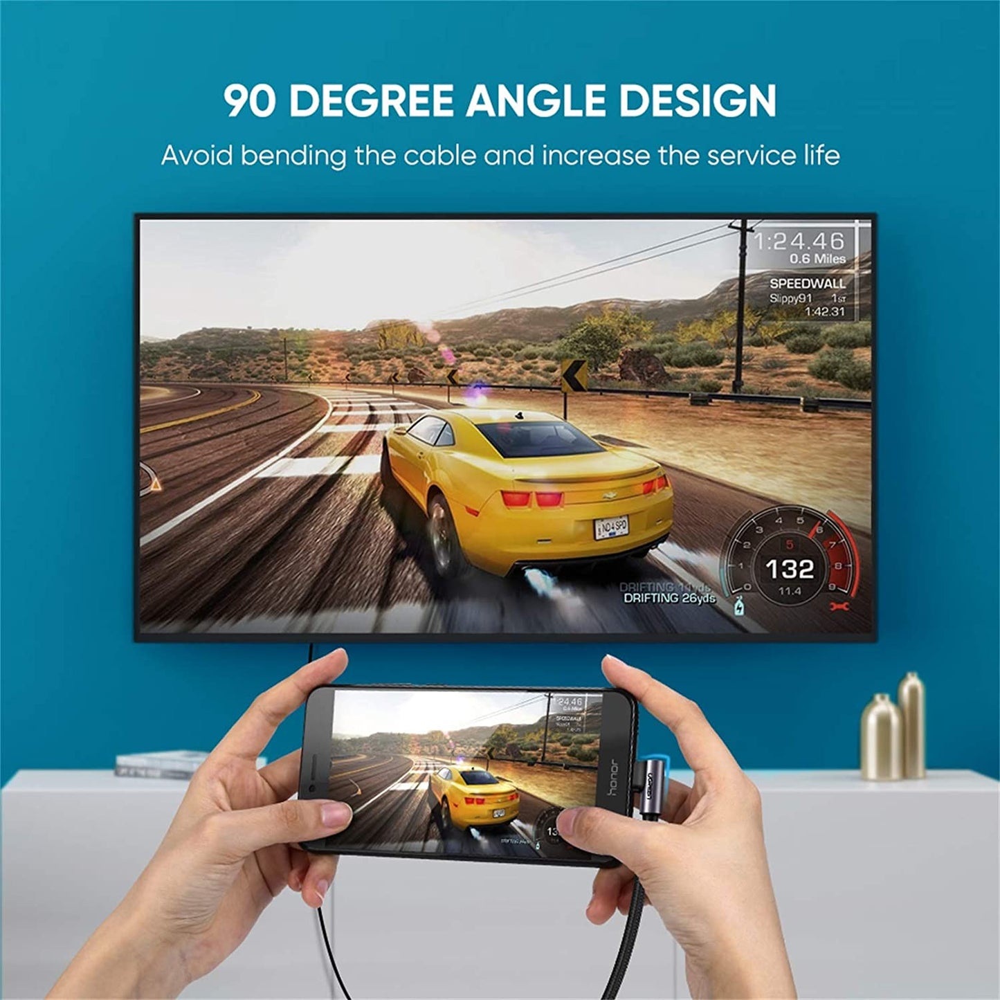 Uniqkart 1.5m For MacBook iPad Pro 90 Degree Right Angle 4K/60Hz USB C to HDMI Converter Thunderbolt 3 HDMI Adapter Cable