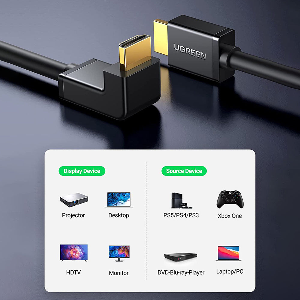 Uniqkart 1.5m Right Angle 90 Degree Elbow Adapter 4K 60Hz HDMI Cable for PS3/4/5/Xbox One/360 HDTV