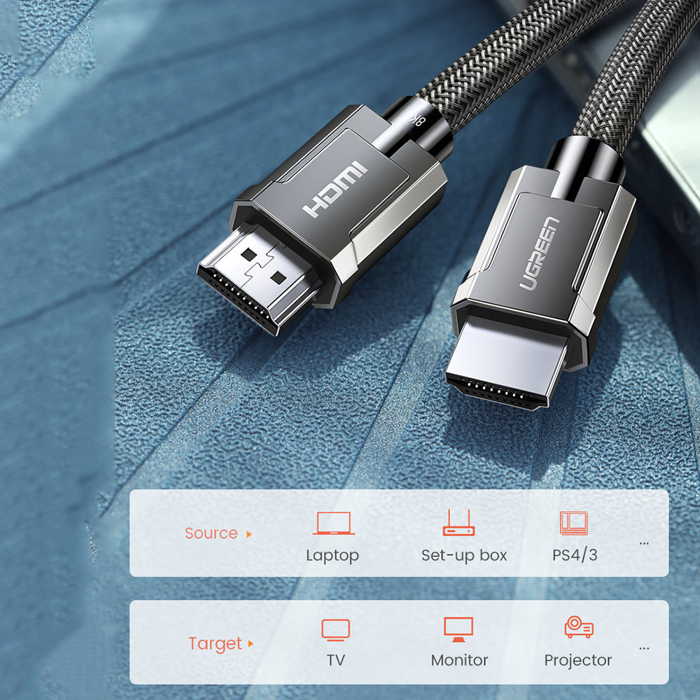 Uniqkart 3m HDMI 2.1 Male to Male Cable HDR Video 8K 4K 120Hz 48Gbps High Speed Transmission Braided Cord for PS5/Xbox One/Nintendo Switch/Roku TV
