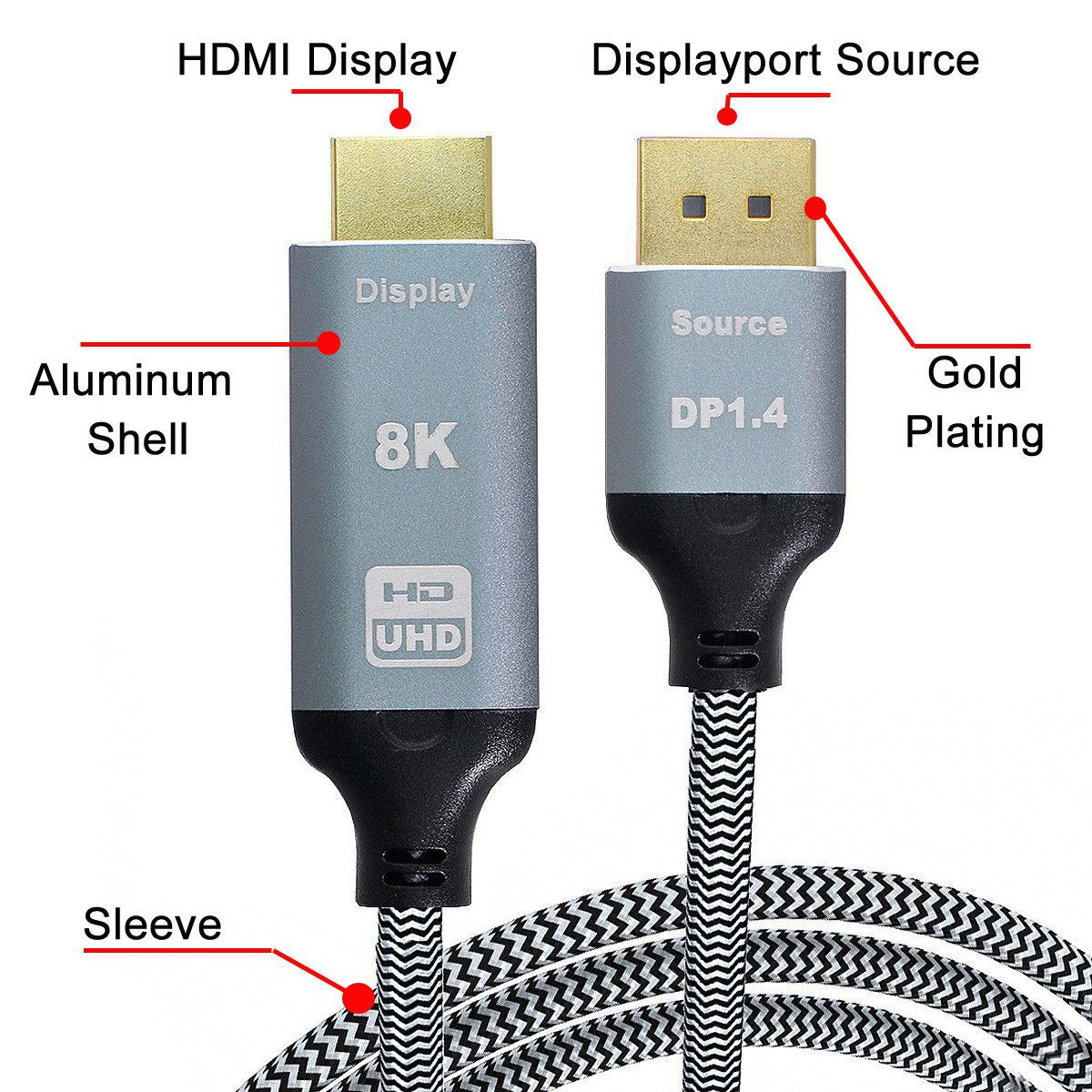DP-008-1.8M DisplayPort 1.4 to HDMI 2.0 8K 60HZ DP to HDMI Male Cable Connector Line 1.8m