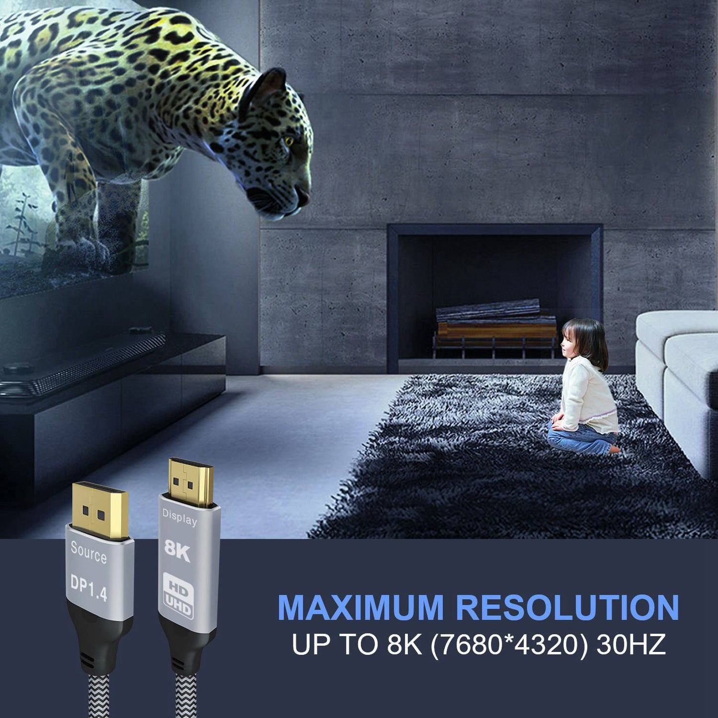 DP-008-1.8M DisplayPort 1.4 to HDMI 2.0 8K 60HZ DP to HDMI Male Cable Connector Line 1.8m