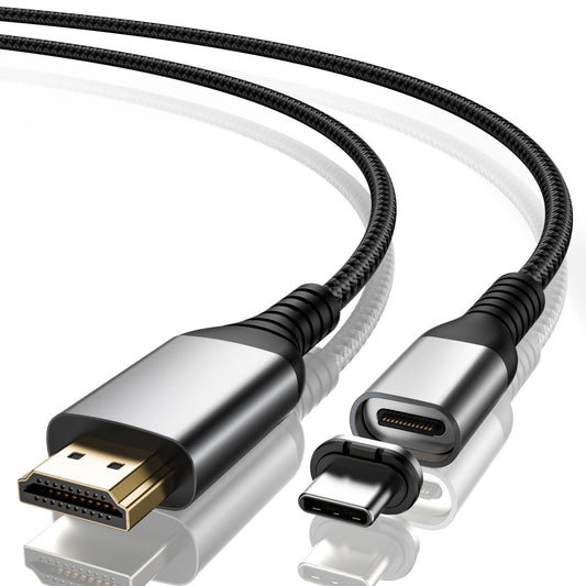 2m HDMI to Magnetic Absorption Type-C 4K 60Hz Output Video Adapter Cable Braided Cord for MacBook iMac iPad Pro