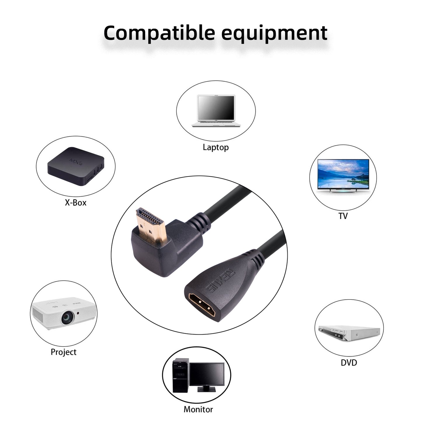 270-Degree Elbow HDMI Male to HDMI Female Adapter Cable Extension Line for Xbox TV Laptop