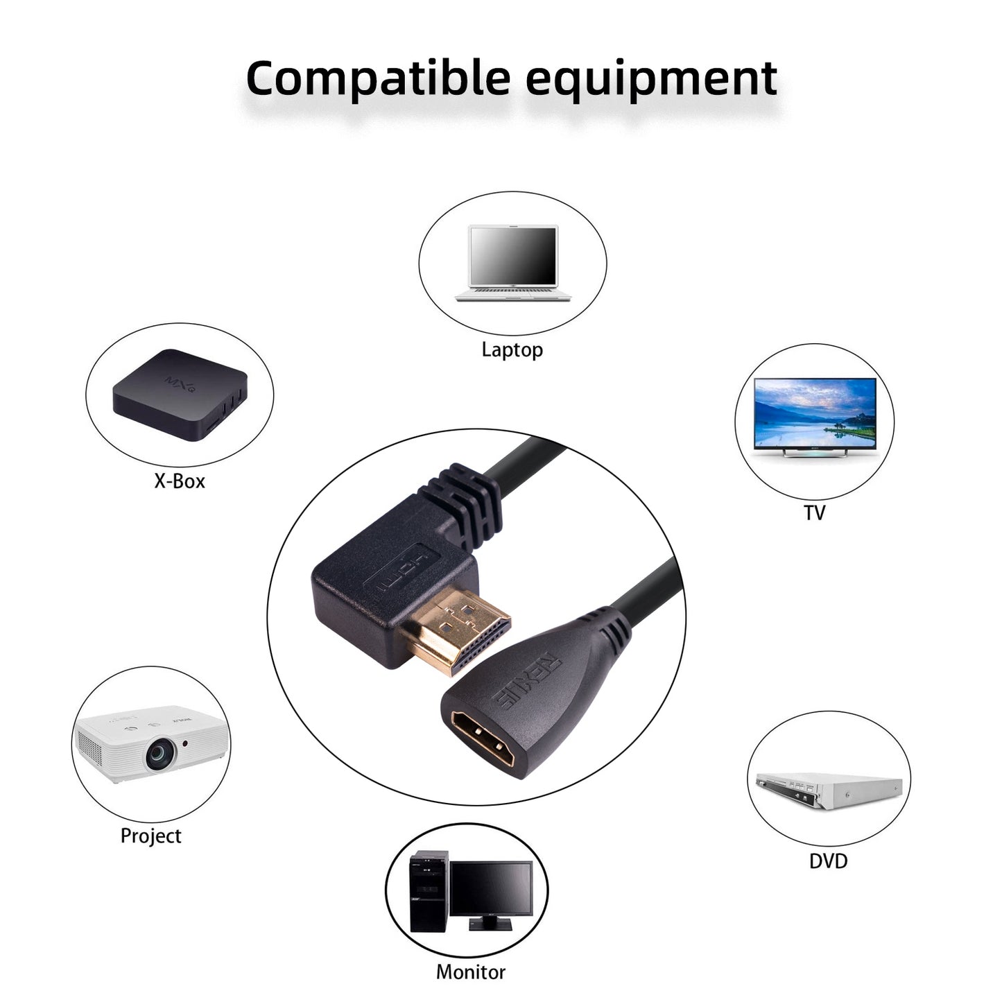 90-Degree Elbow HDMI Cable Male to Female Cord TV Laptop 4K 1080P Video Output Extension Line for DVD Projector TV Laptop