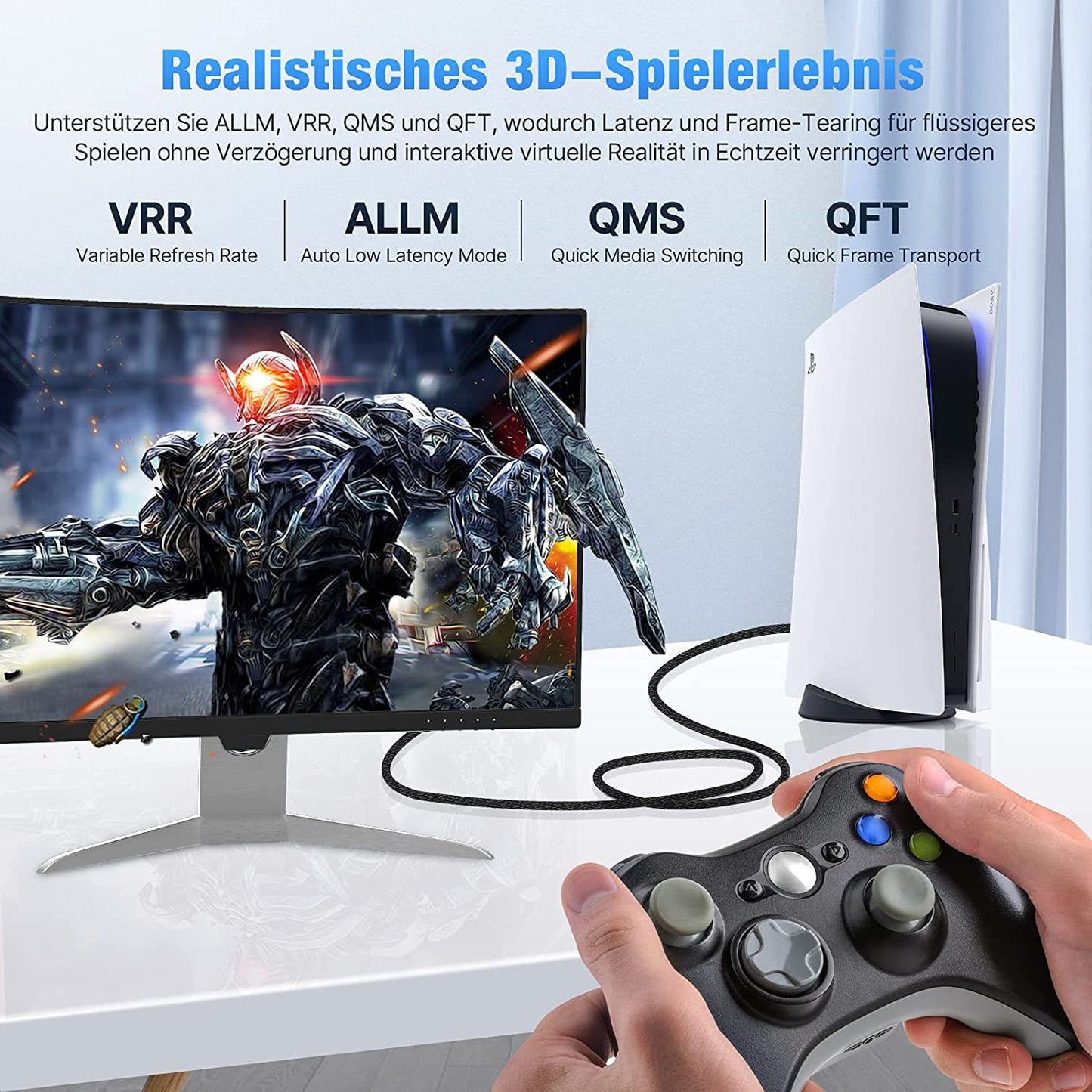1m 30AWG 8K / 60Hz HDMI 2.1 Cable 48Gbps Male to Male HD Cord for PS5 XBox TV Computer Projector