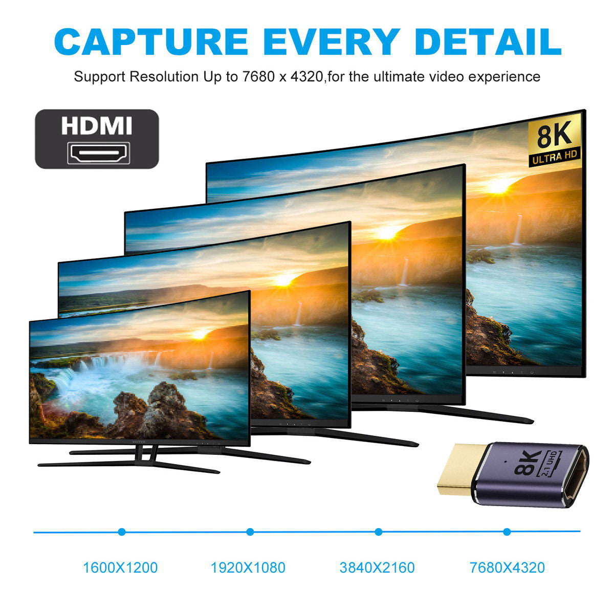 HD-011-A8K01 HDMI Male to HDMI 2.1 Female Adapter 8K High Resolution UHD Video HDMI Port Convertor for Laptop Computer