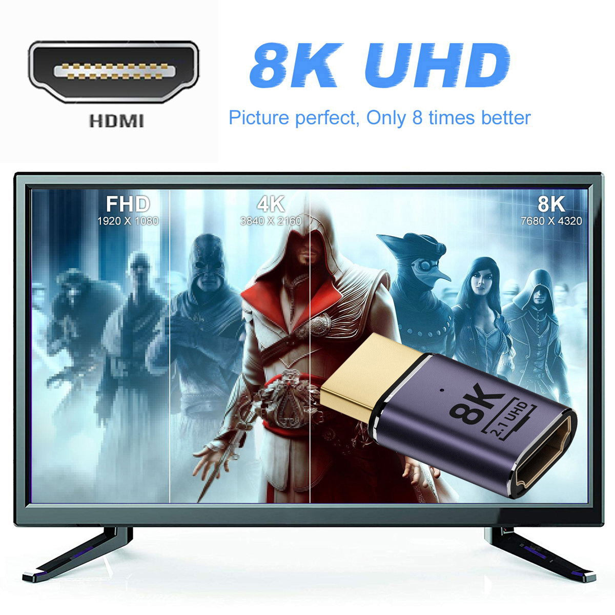 HD-011-A8K01 HDMI Male to HDMI 2.1 Female Adapter 8K High Resolution UHD Video HDMI Port Convertor for Laptop Computer