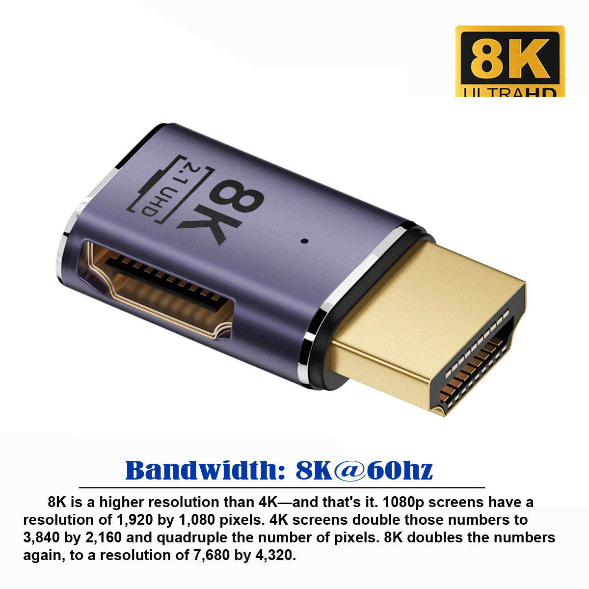 HD-011-A8K02 8K 60Hz Video Output HDMI Convertor Gold-Plated Design HDMI Male to HDMI 2.1 Female Adapter for TV Projector Laptop Computer