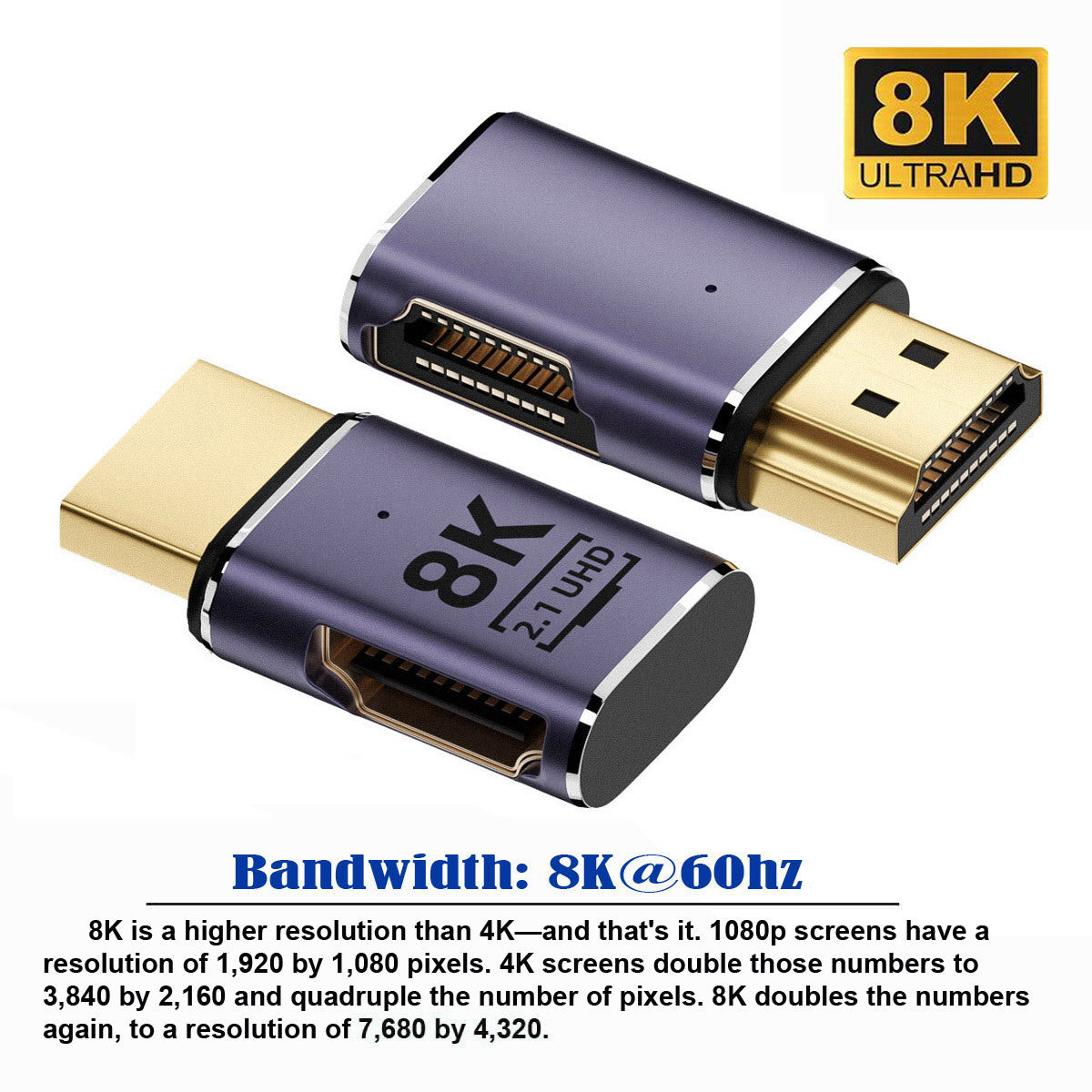 HD-011-A8K03 HDMI Male to HDMI 2.1 Female Converter for TV Projector Laptop PC, Supporting 8K UHD Video HDTV Extension Adapter