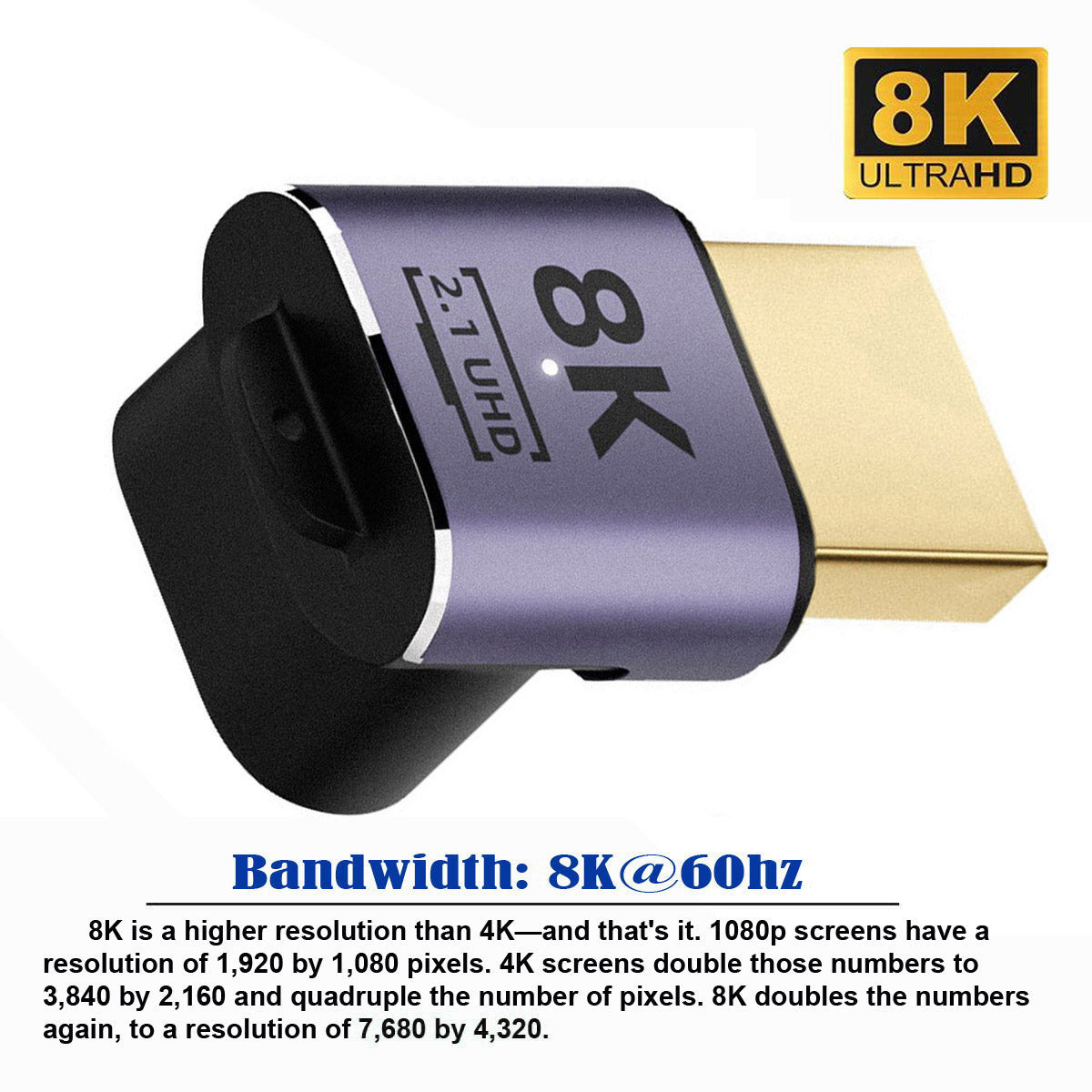 HD-011-A8K04 Gold-Plated HDMI Male to HDMI 2.1 Female Converter Vertical 90-Degree Down Angled UHD Extension Adapter Support 8K 60Hz HDTV