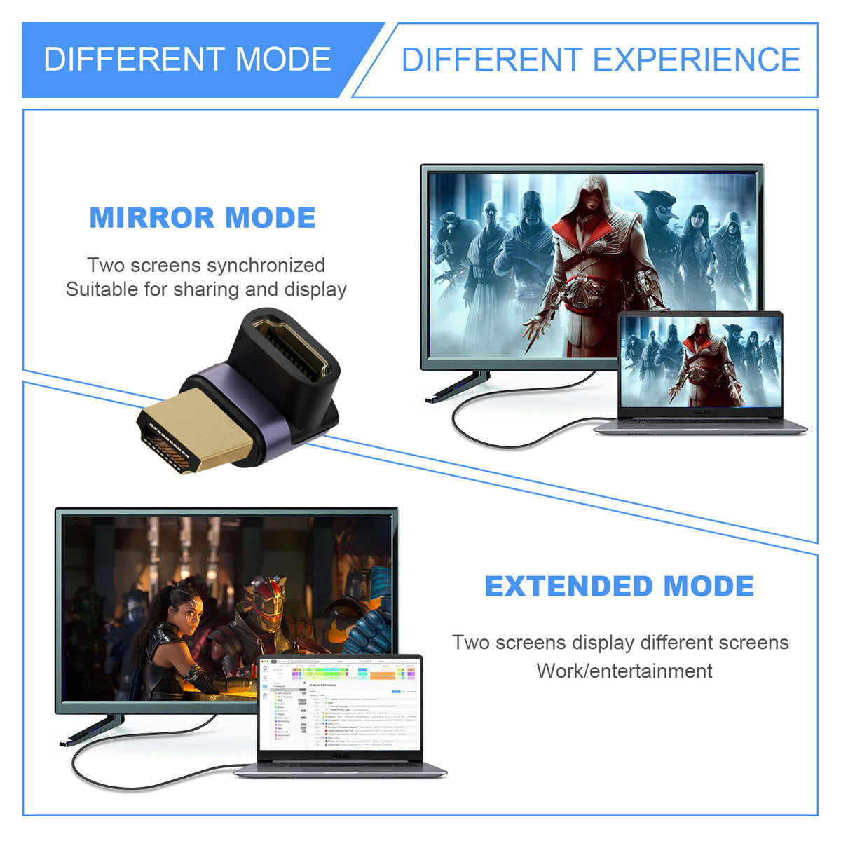 HD-011-A8K05 90-Degree Up Angled HDMI Male to HDMI 2.1 Female Adapter HDMI Converter Supports Up to 8K 60Hz Video Output